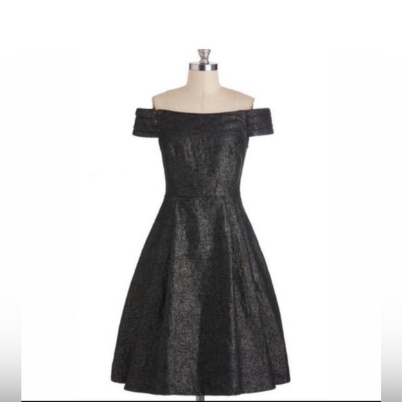 Modcloth "Kettle Corn" Women’s Dress Metallic Black Sz XS by Emily& Fin - Picture 8 of 9